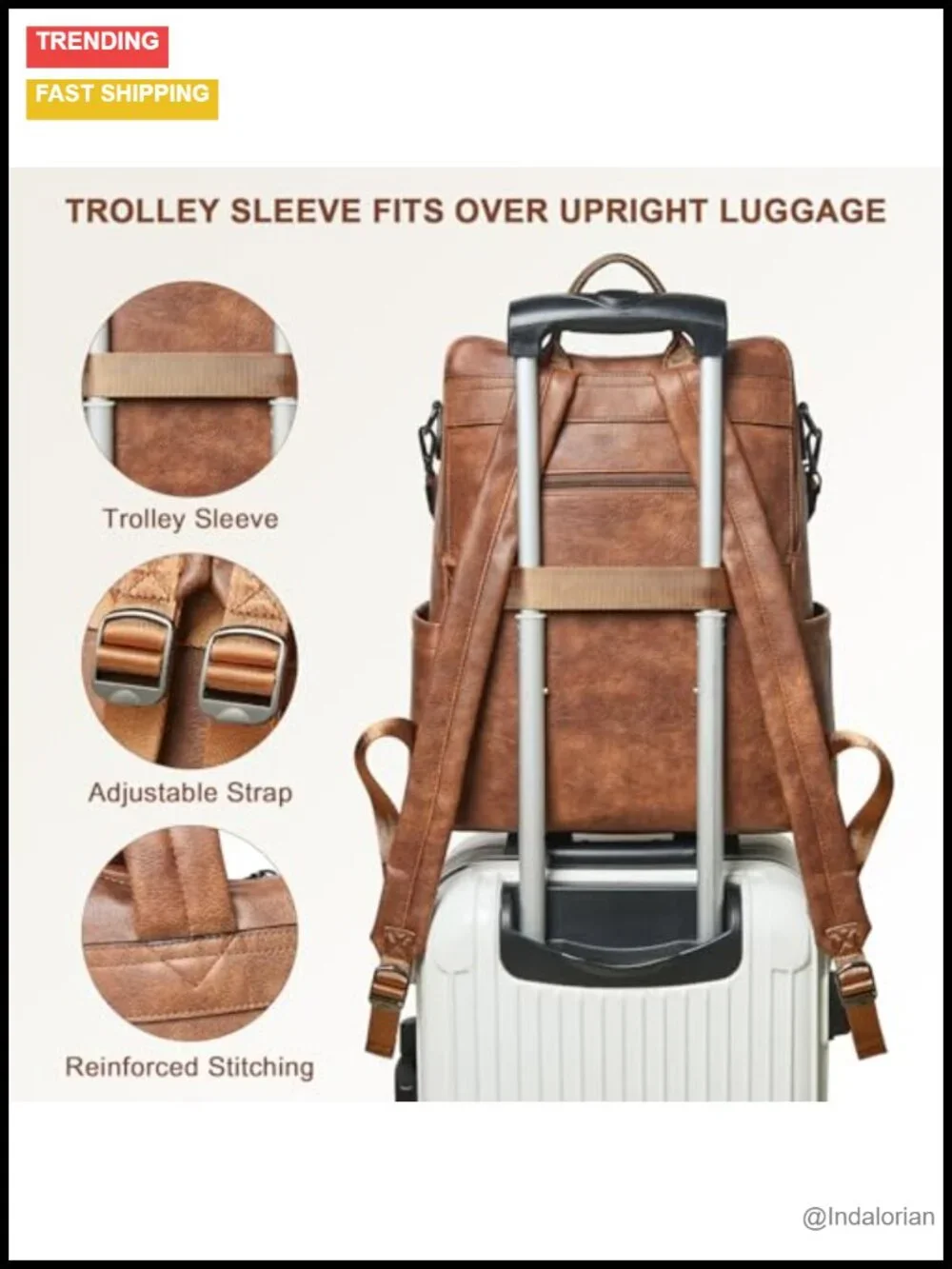 Faux Leather Laptop Backpack for Women 15.6 inch Water-Resistant Travel Daypack